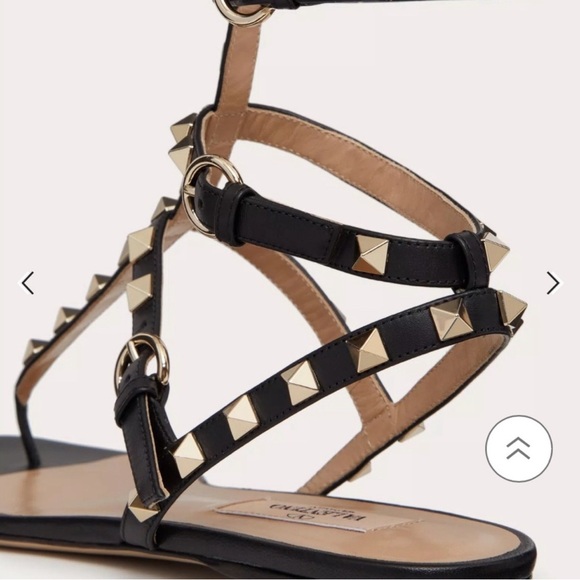 NEW Valentino Rockstud Calfskin flat flip flop sandal size 37 black 🖤 RV $990 - Picture 5 of 13